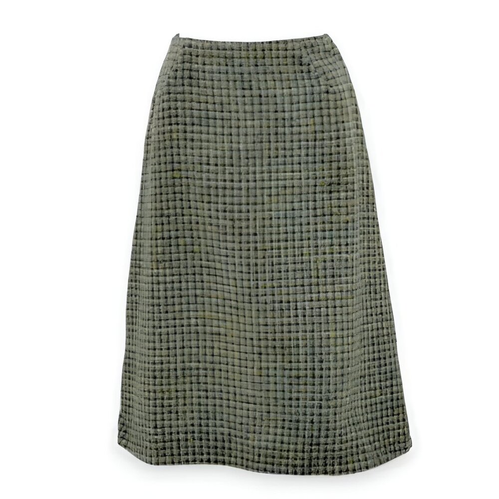 Vintage Irish Green Donegal Harris Tweed Twill Wool Plaid A-Line Skirt XS 0 2